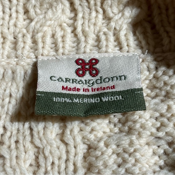 Carraig Donn Cream Cardigan Sweater 100% Merino Wool Aran Cable Trellis - Picture 5 of 6